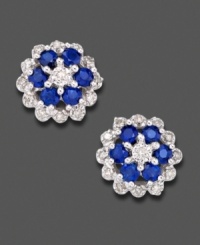 Sparkling diamonds (1/10 ct. t.w.) are the perfect complement to the rich hue of sapphire florets (1/2 ct. t.w.). Set in 14k white gold. Sparkling diamonds (1/10 ct. t.w.) are the perfect complement to the rich hue of sapphire florets (1/2 ct. t.w.). Set in 14k white gold.
