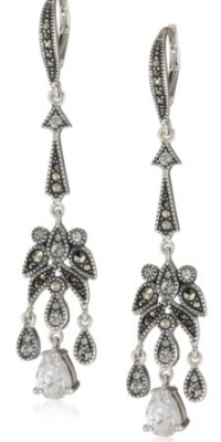 Judith Jack Holiday Glamour Sterling Silver, Marcasite and Cubic Zirconia Linear Drop Earrings