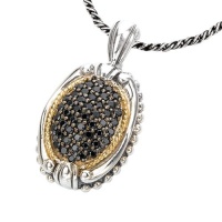 925 Silver & Black Sapphire Oval Pendant with 18k Gold Accents (1.15ctw) 925 Silver & Black Sapphire Oval Pendant with 18k Gold Accents (1.15ctw)