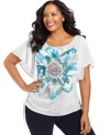 Flaunt your flower power with Style&co.'s butterfly sleeve plus size top, punctuated by a ruched hem.