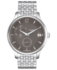 Keep a sense of timeless style with this precise Tradition watch from Tissot. Keep a sense of timeless style with this precise Tradition watch from Tissot.