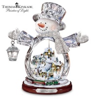 Thomas Kinkade Crystal Snowman Figurine Featuring Light-Up Village And Animated Train by The Bradford Editions Thomas Kinkade Crystal Snowman Figurine Featuring Light-Up Village And Animated Train by The Bradford Editions