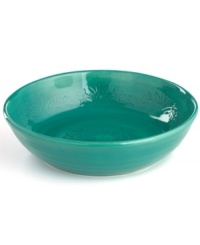 Homegrown style. An organic shape and engraved florals give the Espana Antica serving bowl a handcrafted feel that suits country settings. With a glossy teal finish. From the Tabletops Unlimited dinnerware collection. Homegrown style. An organic shape and engraved florals give the Espana Antica serving bowl a handcrafted feel that suits country settings. With a glossy teal finish. From the Tabletops Unlimited dinnerware collection.