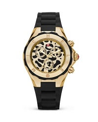 Michele hints at your wild side with this spot-splashed timepiece, crafted of plated stainless steel and accented by a playful silicone band.