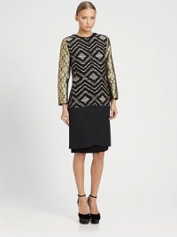 Panels of geometrically patterned jacquard make up this sleek design.Jewel necklineBracelet sleevesConcealed button closuresFully linedAbout 37 from shoulder to hemFabric 1: acrylic/wool/polyester/rayon/nylonFabric 2: polyester/woolFabric 3: wool/polyester/acetate/acrylicFabric 4: silkDry cleanMade in Italy of imported fabricModel shown is 5'10 (177cm) wearing US size Small. Panels of geometrically patterned jacquard make up this sleek design.Jewel necklineBracelet sleevesConcealed button closuresFully linedAbout 37 from shoulder to hemFabric 1: acrylic/wool/polyester/rayon/nylonFabric 2: polyester/woolFabric 3: wool/polyester/acetate/acrylicFabric 4: silkDry cleanMade in Italy of imported fabricModel shown is 5'10 (177cm) wearing US size Small.