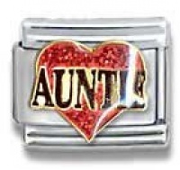 Auntie in Red hEart Italian Charm 18k Gold and Glitter Enamel Love Theme by Casa D'Oro Auntie in Red hEart Italian Charm 18k Gold and Glitter Enamel Love Theme by Casa D'Oro