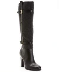 Straps of leather surround the gorgeous fabrics of the Frita dress boots by Tommy Hilfiger. Shiny buckle detail adds eyecatching beauty. Straps of leather surround the gorgeous fabrics of the Frita dress boots by Tommy Hilfiger. Shiny buckle detail adds eyecatching beauty.