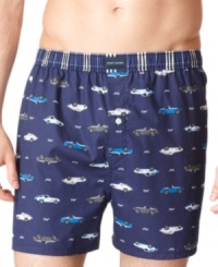 Enjoy the ride in these comfortable cotton boxers with car graphics from Tommy Hilfiger. Enjoy the ride in these comfortable cotton boxers with car graphics from Tommy Hilfiger.