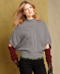 Inspired by a poncho but so much chicer, Tommy Hilfiger's relaxed knit sweater looks great paired with your most daring accessories. Inspired by a poncho but so much chicer, Tommy Hilfiger's relaxed knit sweater looks great paired with your most daring accessories.