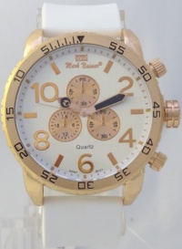 Mark Naimer Chronograph-Style XL Rose Gold Case White Dial watch 51-30 Look With White Silicon Rubber Band Mark Naimer Chronograph-Style XL Rose Gold Case White Dial watch 51-30 Look With White Silicon Rubber Band