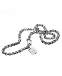 A traditional rolo chain with a little extra oomph. This men's necklace by the Simmons Jewelry Co. features a stainless steel rolo link chain with diamond accents. Logo dog tag charm featured at clasp. Approximate length: 22 inches. A traditional rolo chain with a little extra oomph. This men's necklace by the Simmons Jewelry Co. features a stainless steel rolo link chain with diamond accents. Logo dog tag charm featured at clasp. Approximate length: 22 inches.
