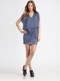 Modernist-chic in an asymmetrically-draped shift.V necklineSleevelessGathered frontCenter back zipperLinedAbout 17 from natural waistPolyesterDry cleanImportedModel shown is 5'9 (175cm) wearing US size 4. Modernist-chic in an asymmetrically-draped shift.V necklineSleevelessGathered frontCenter back zipperLinedAbout 17 from natural waistPolyesterDry cleanImportedModel shown is 5'9 (175cm) wearing US size 4.