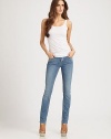 The sleek straight-leg silhouette you love in a lived-in, vintage wash denim.THE FITFitted through hips and thighsRise, about 8Inseam, about 31THE DETAILSZip flyFive-pocket style91% cotton/8% polyelastane/1% LycraMachine washMade in USA of imported fabricModel shown is 5'10 (177cm) wearing US size 4.