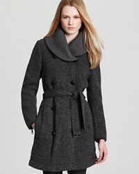 An oversized shawl collar lends regal inspiration to this Burberry Brit coat, finished with a tie waist for a flattering, feminine silhouette. An oversized shawl collar lends regal inspiration to this Burberry Brit coat, finished with a tie waist for a flattering, feminine silhouette.