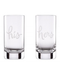 A perfect pair, kate spade new york's Two of a Kind highball glasses are elegantly etched for the happy couple with his and hers in luminous glass. Cute for newlyweds, fun for your valentine. A perfect pair, kate spade new york's Two of a Kind highball glasses are elegantly etched for the happy couple with his and hers in luminous glass. Cute for newlyweds, fun for your valentine.