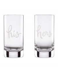 A perfect pair, kate spade new york's Two of a Kind highball glasses are elegantly etched for the happy couple with his and hers in luminous glass. Cute for newlyweds, fun for your valentine.