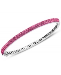 Slim, stackable style. Kaleidoscope's thin shimmering bangle makes a statement all its own, but can also be stacked with similar styles for a trendy layered look. Features round-cut rose crystals with with Swarovski Elements. Set in sterling silver. Bracelet features a hinge clasp. Approximate diameter: 2-1/2 inches.