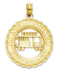 Embrace a piece of the history of San Francisco with this iconic cable car charm. Crafted in 14k gold, charm features the words San Francisco California and a unique, cut-out design. Chain not included. Approximate length: 1 inch. Approximate drop: 3/4 inch. Embrace a piece of the history of San Francisco with this iconic cable car charm. Crafted in 14k gold, charm features the words San Francisco California and a unique, cut-out design. Chain not included. Approximate length: 1 inch. Approximate drop: 3/4 inch.