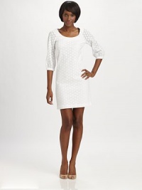 Airy cotton eyelet tailored in a wear-everywhere style, finished with feminine blouson sleeves.ScoopneckThree-quarter blouson sleevesBanded cuffsConcealed back zipCotton liningAbout 20 from natural waistCottonDry cleanMade in USA of imported fabricModel shown is 5'10 (177cm) wearing US size 4. Airy cotton eyelet tailored in a wear-everywhere style, finished with feminine blouson sleeves.ScoopneckThree-quarter blouson sleevesBanded cuffsConcealed back zipCotton liningAbout 20 from natural waistCottonDry cleanMade in USA of imported fabricModel shown is 5'10 (177cm) wearing US size 4.