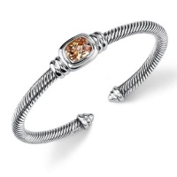 Ethereal Radiance: Designer Inspired Sterling Silver Rhodium Finish Cable Style Bangle Bracelet with Champagne CZ