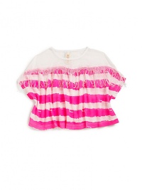 THE LOOKAllover stripe printEmbroidered lace panel with fringe trimPullover styleTHE MATERIALRayonCARE & ORIGINMachine washImported THE LOOKAllover stripe printEmbroidered lace panel with fringe trimPullover styleTHE MATERIALRayonCARE & ORIGINMachine washImported
