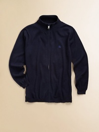 He'll be cozy and stylish in this plush sweater with back yoke check detail.Stand-up collarLong sleevesZip upEmbroidered chest logoBack yoke with check designCottonMachine washImported He'll be cozy and stylish in this plush sweater with back yoke check detail.Stand-up collarLong sleevesZip upEmbroidered chest logoBack yoke with check designCottonMachine washImported