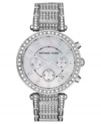 Pave the way to high-fashion with this sparkling Parker watch from Michael Kors. Pave the way to high-fashion with this sparkling Parker watch from Michael Kors.