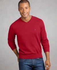 This classic V-neck with color accent goes great with jeans or chinos, t-shirts, button downs or beneath a blazer. This classic V-neck with color accent goes great with jeans or chinos, t-shirts, button downs or beneath a blazer.