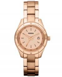 A classic steel Mini Stella collection timepiece enveloped with rosy hues for a daring design, by Fossil. A classic steel Mini Stella collection timepiece enveloped with rosy hues for a daring design, by Fossil.