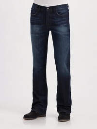 A dark wash in slim-fitting denim cut with comfortable boot legs. Fading at points of wear and subtle whiskering lends the look of a longtime favorite. Five-pocket style Zip fly Inseam, about 33 98% cotton/2% elastane; machine wash Imported A dark wash in slim-fitting denim cut with comfortable boot legs. Fading at points of wear and subtle whiskering lends the look of a longtime favorite. Five-pocket style Zip fly Inseam, about 33 98% cotton/2% elastane; machine wash Imported