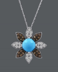 Freshen your look with a touch of floral. Carlo Viani's resplendent pendant highlights a round-cut turquoise center (3-5/8 mm) with petals covered in round-cut white sapphire (1/2 ct. t.w.) and smokey quartz (3/8 ct. t.w.). Crafted in 14k white gold. Approximate length: 18 inches. Approximate drop: 1 inch.