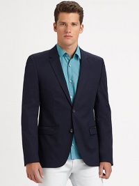 Fashionably slim, two-button sportcoat expertly tailored in superior, soft cotton.ButtonfrontWaist flap pocketsRear ventFully linedAbout 29 from shoulder to hemCottonDry cleanImported Fashionably slim, two-button sportcoat expertly tailored in superior, soft cotton.ButtonfrontWaist flap pocketsRear ventFully linedAbout 29 from shoulder to hemCottonDry cleanImported