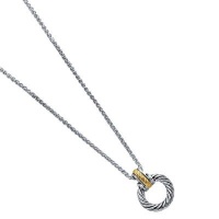 Phillip Gavriel Sterling Silver with 18k Yellow Gold Accents Braided Design Circle Penadant with 17 Wheat Chain Phillip Gavriel Sterling Silver with 18k Yellow Gold Accents Braided Design Circle Penadant with 17 Wheat Chain