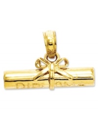 Your favorite grad will walk across the stage in style. This Diploma charm features a rolled paper and ribbon design crafted in 14k gold. Chain not included. Approximate width: 2/5 inch. Approximate length: 7/10 inch. Your favorite grad will walk across the stage in style. This Diploma charm features a rolled paper and ribbon design crafted in 14k gold. Chain not included. Approximate width: 2/5 inch. Approximate length: 7/10 inch.