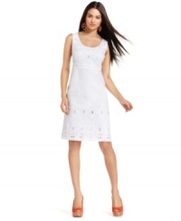 INC's dress features a summery blend of linen and cotton while cutout designs and embroidered embellishments add pretty touches to the silhouette. INC's dress features a summery blend of linen and cotton while cutout designs and embroidered embellishments add pretty touches to the silhouette.