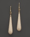 An intricate lattice design in 18K yellow gold is hand-detailed with enamel on Gucci's Diamantissima earrings.