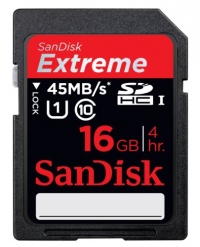 SanDisk Extreme 16 GB SDHC Class 10 UHS-1 Flash Memory Card 45MB/s SDSDX-016G-X46 SanDisk Extreme 16 GB SDHC Class 10 UHS-1 Flash Memory Card 45MB/s SDSDX-016G-X46