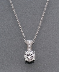 Treat yourself to indulgent sparkle. Graduated cubic zirconia stones stud the setting that leads to a round-cut solitaire pendant (2 ct. t.w.). Necklace crafted in platinum over sterling silver. Approximate length: 18 inches. Approximate drop: 2 inches. Treat yourself to indulgent sparkle. Graduated cubic zirconia stones stud the setting that leads to a round-cut solitaire pendant (2 ct. t.w.). Necklace crafted in platinum over sterling silver. Approximate length: 18 inches. Approximate drop: 2 inches.