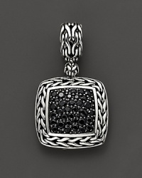 From John Hardy's Batu Collection, a square pendant with clusters of sapphire. Hangs on woven link chain. From John Hardy's Batu Collection, a square pendant with clusters of sapphire. Hangs on woven link chain.