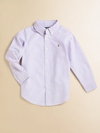 Rendered in cotton oxford, this signature style features multicolored pony embroidery for a sporty touch.Button-down collarLong sleeves with single-button cuffsButton-frontBox-pleated backShirttail hemCottonMachine washImported Please note: Number of buttons may vary depending on size ordered. Rendered in cotton oxford, this signature style features multicolored pony embroidery for a sporty touch.Button-down collarLong sleeves with single-button cuffsButton-frontBox-pleated backShirttail hemCottonMachine washImported Please note: Number of buttons may vary depending on size ordered.