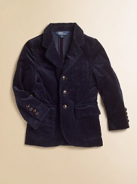 A forever-classic cotton corduroy blazer is tailored for a preppy polish with textured leather buttons and a lined collar.Notched collarLong sleeves with button detailSingle-breasted button-frontSingle chest patch pocketFlap patch hand pocketsSingle back ventCottonDry cleanImported Please note: Number of buttons may vary depending on size ordered. A forever-classic cotton corduroy blazer is tailored for a preppy polish with textured leather buttons and a lined collar.Notched collarLong sleeves with button detailSingle-breasted button-frontSingle chest patch pocketFlap patch hand pocketsSingle back ventCottonDry cleanImported Please note: Number of buttons may vary depending on size ordered.
