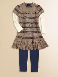 Delicate pointelle accents a pretty Fair Isle-knit dress crafted in a season-spanning short-sleeved silhouette.Ribbed crewneckShort sleevesShoulder buttonsDrop-waistRuffled pointelle hem85% cotton/15% woolDry cleanImported Please note: Number of buttons may vary depending on size ordered. Delicate pointelle accents a pretty Fair Isle-knit dress crafted in a season-spanning short-sleeved silhouette.Ribbed crewneckShort sleevesShoulder buttonsDrop-waistRuffled pointelle hem85% cotton/15% woolDry cleanImported Please note: Number of buttons may vary depending on size ordered.