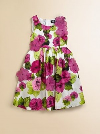 A lush, vivid floral print on pure cotton is sprinkled with sheer layered flowers adding rich dimension.Scoop necklineSleevelessSewn waistFull pleated skirtBold back zipperFully linedCottonDry cleanImported A lush, vivid floral print on pure cotton is sprinkled with sheer layered flowers adding rich dimension.Scoop necklineSleevelessSewn waistFull pleated skirtBold back zipperFully linedCottonDry cleanImported