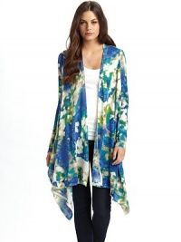 THE LOOKAllover bright brushstroke print Open front style Cascading asymmetrical front Long sleeves Cropped backTHE FITAbout 45 from shoulder to hemTHE MATERIAL55% silk/45% linenCARE & ORIGINDry clean Imported THE LOOKAllover bright brushstroke print Open front style Cascading asymmetrical front Long sleeves Cropped backTHE FITAbout 45 from shoulder to hemTHE MATERIAL55% silk/45% linenCARE & ORIGINDry clean Imported