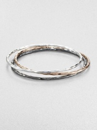 A beautiful blend of three stunning bangles in a chic, hammered texture. Sterling silverBlackened sterling silverSterling silver and 18k gold with 18k rose goldplatingDiameter, about 2.5Slip-on styleImported A beautiful blend of three stunning bangles in a chic, hammered texture. Sterling silverBlackened sterling silverSterling silver and 18k gold with 18k rose goldplatingDiameter, about 2.5Slip-on styleImported