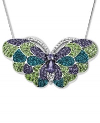 Hearts aflutter. You'll simply adore Kaleidoscope's whimsical butterfly pendant with its mix of round-cut green, purple, and teal crystals with Swarovski Elements. Set in sterling silver. Approximate length: 18 inches. Approximate drop: 1-1/10 inches. Hearts aflutter. You'll simply adore Kaleidoscope's whimsical butterfly pendant with its mix of round-cut green, purple, and teal crystals with Swarovski Elements. Set in sterling silver. Approximate length: 18 inches. Approximate drop: 1-1/10 inches.
