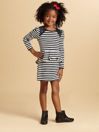 Touches of lace adorn the shoulders of this sweet striped jersey with ruffly peplum waist.Round necklineLace details at shouldersLong sleevesPleated peplum waistKeyhole button backCottonMachine washImported Touches of lace adorn the shoulders of this sweet striped jersey with ruffly peplum waist.Round necklineLace details at shouldersLong sleevesPleated peplum waistKeyhole button backCottonMachine washImported