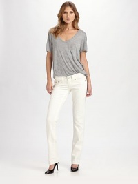 Crisp, clean five-pocket denim articulated in the most flattering fit.THE FITFitted through hips and thighs Inseam, about 34THE DETAILSZip fly Five-pocket style Button-flap back pockets with signature stitching 98% cotton/2% elastane; machine wash Made in USA Crisp, clean five-pocket denim articulated in the most flattering fit.THE FITFitted through hips and thighs Inseam, about 34THE DETAILSZip fly Five-pocket style Button-flap back pockets with signature stitching 98% cotton/2% elastane; machine wash Made in USA