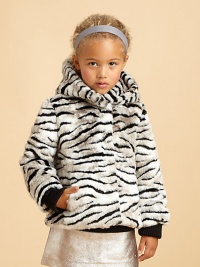 Faux is fabulous in this fluffy, exotic tiger-striped design with a cozy hood to blast away those winter chills.Attached hoodHidden snap front closeAngled front pocketsLong sleeeves with ribbed knit cuffsFully linedAcrylic/polyester/modacrylicDry cleanImported Faux is fabulous in this fluffy, exotic tiger-striped design with a cozy hood to blast away those winter chills.Attached hoodHidden snap front closeAngled front pocketsLong sleeeves with ribbed knit cuffsFully linedAcrylic/polyester/modacrylicDry cleanImported