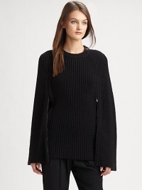 Beautifully knit cape with zip-up vents for a relaxed, stylish fit. Ribbed crewneckFaux sleeves with zip ventsAbout 30 from shoulder to hem50% merino wool/50% acrylicDry cleanImportedModel shown is 5'10 (177cm) wearing US size Small. Beautifully knit cape with zip-up vents for a relaxed, stylish fit. Ribbed crewneckFaux sleeves with zip ventsAbout 30 from shoulder to hem50% merino wool/50% acrylicDry cleanImportedModel shown is 5'10 (177cm) wearing US size Small.